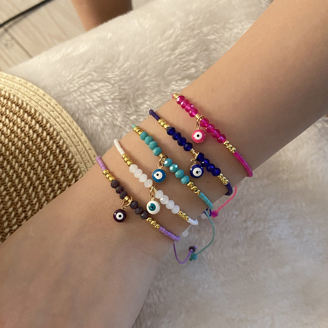 Unique Eye-Shaped Crystal Braided Bracelet for Women with Handmade Craftsmanship