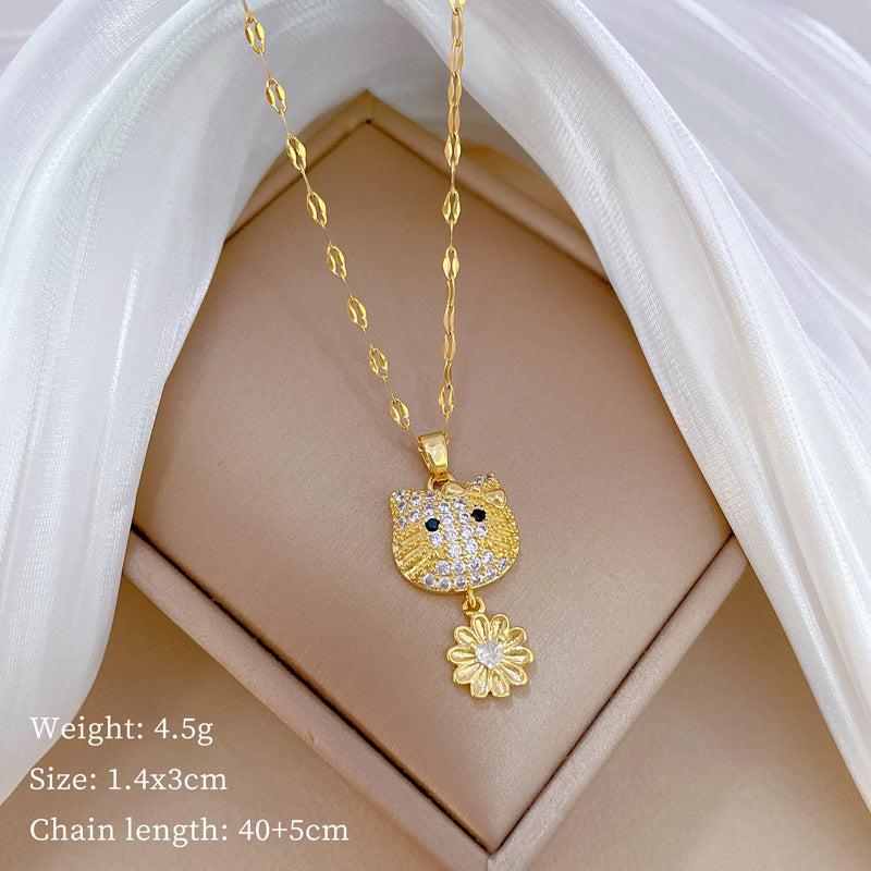 Luxury Minimalist Sweet Geometric Rhinestone Pendant Necklace for Women Titanium Steel O-Chain