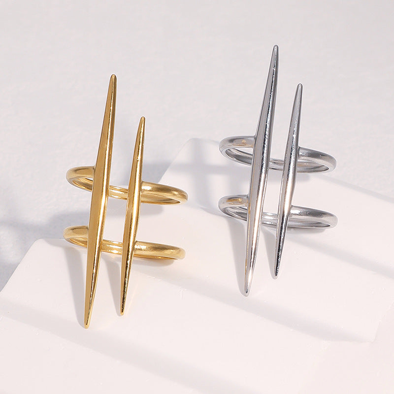 Anello Aperto Geometria Minimal Vintage in Acciaio Inossidabile Placcato Oro 18K con Design Irregolare per Donna