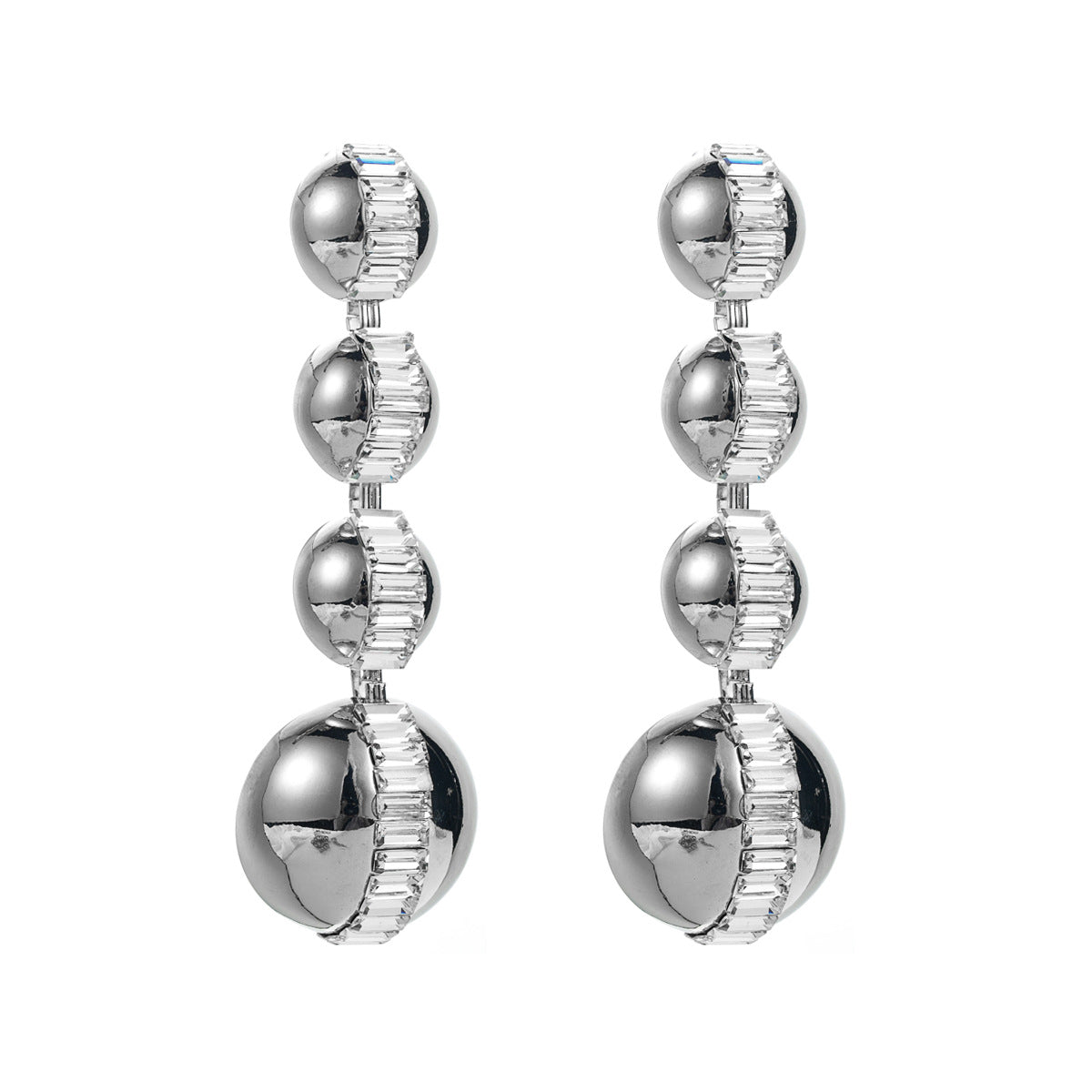 Sweet-Edgy Geometric Zircon Ball Stud Earrings for Women with Mirror Finish and Bold Punk-Inspired Design