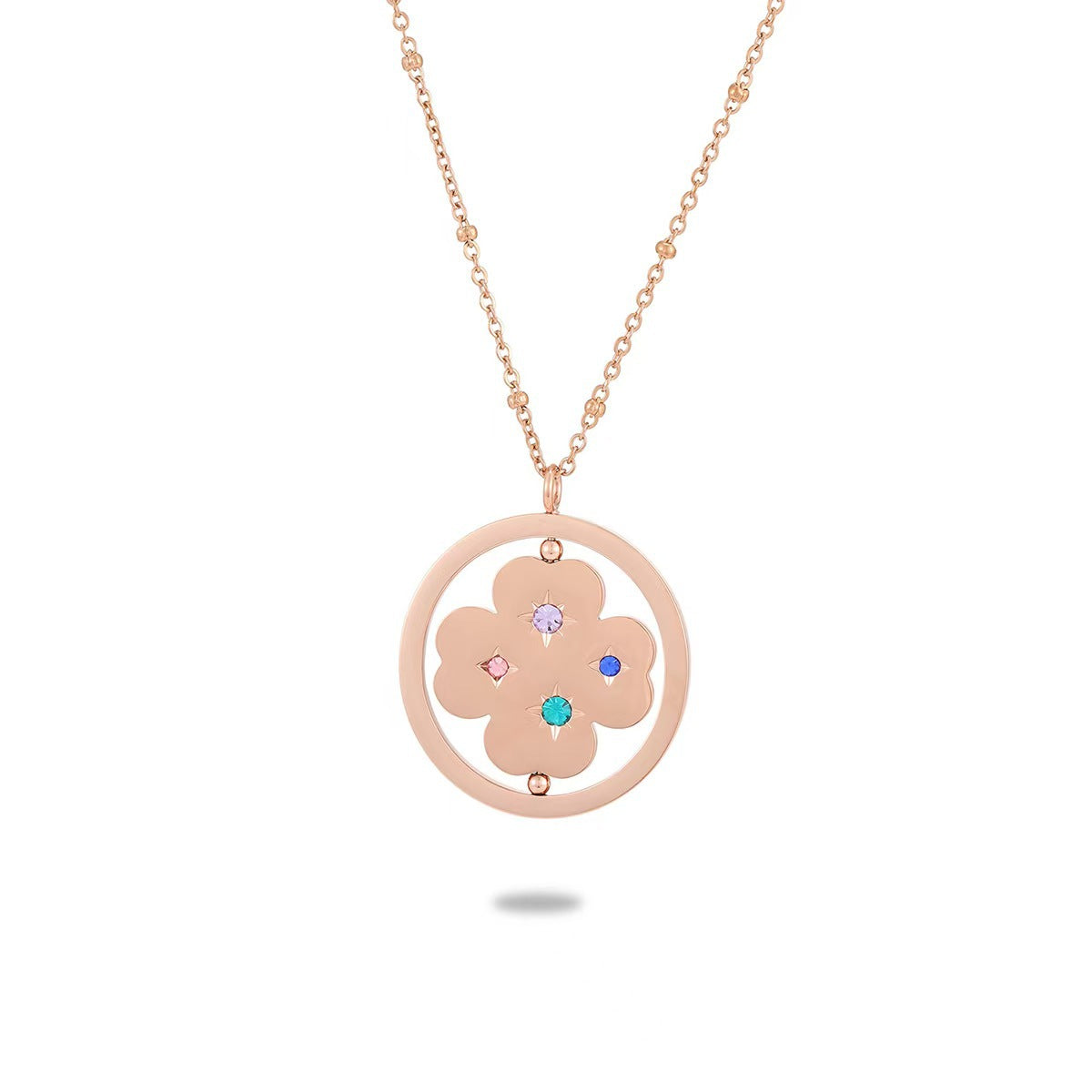 Collana alla moda in stile OL con motivi geometrici in acciaio inossidabile e stelle in zirconia colorata, catena maglione in acciaio al titanio ipoallergenico