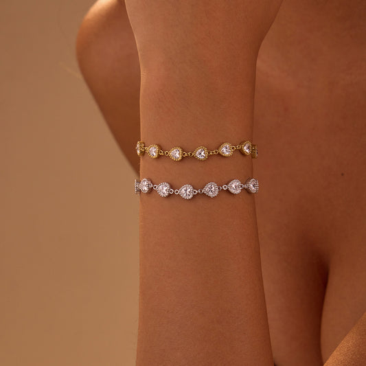Pulsera de acero inoxidable con forma de corazón, adornada con diamantes de imitación, estilo vintage de lujo para mujer, con acabado chapado