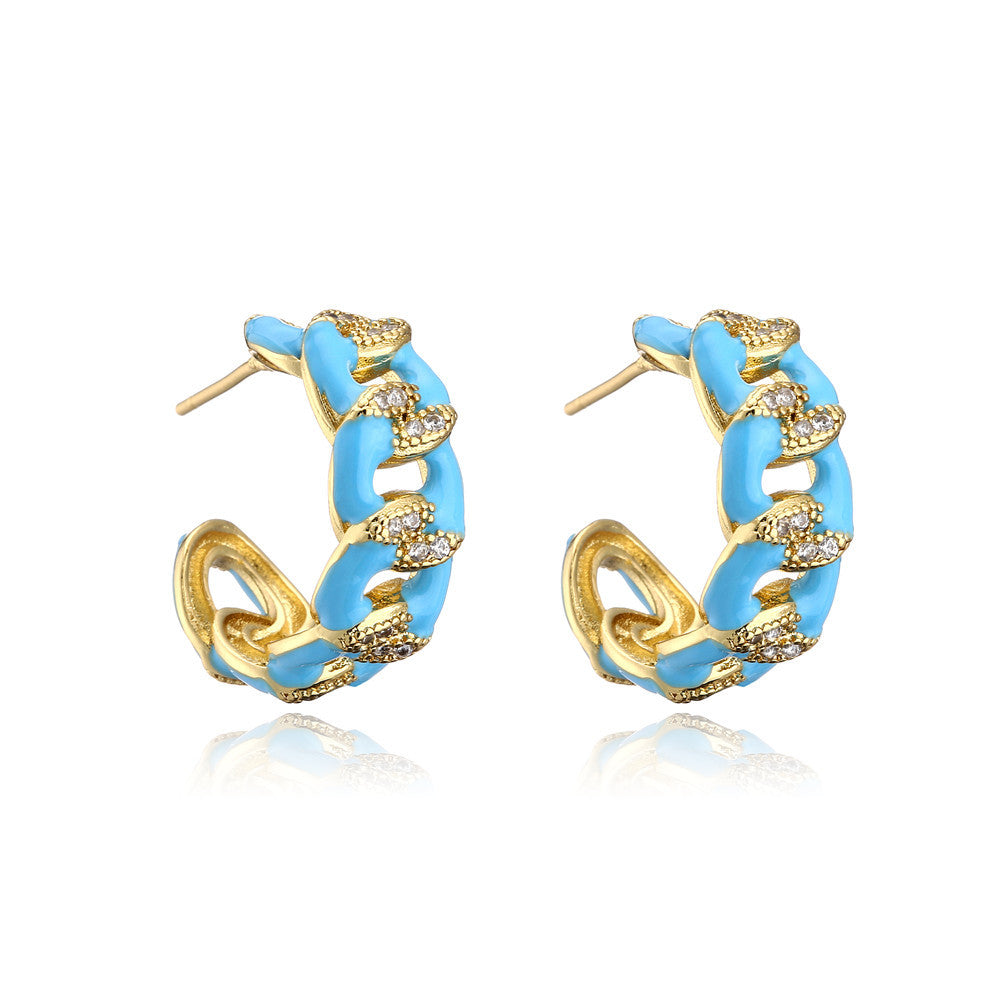 Colorful Drip Oil Gold Plated Brass Geometric Earrings with Cubic Zirconia