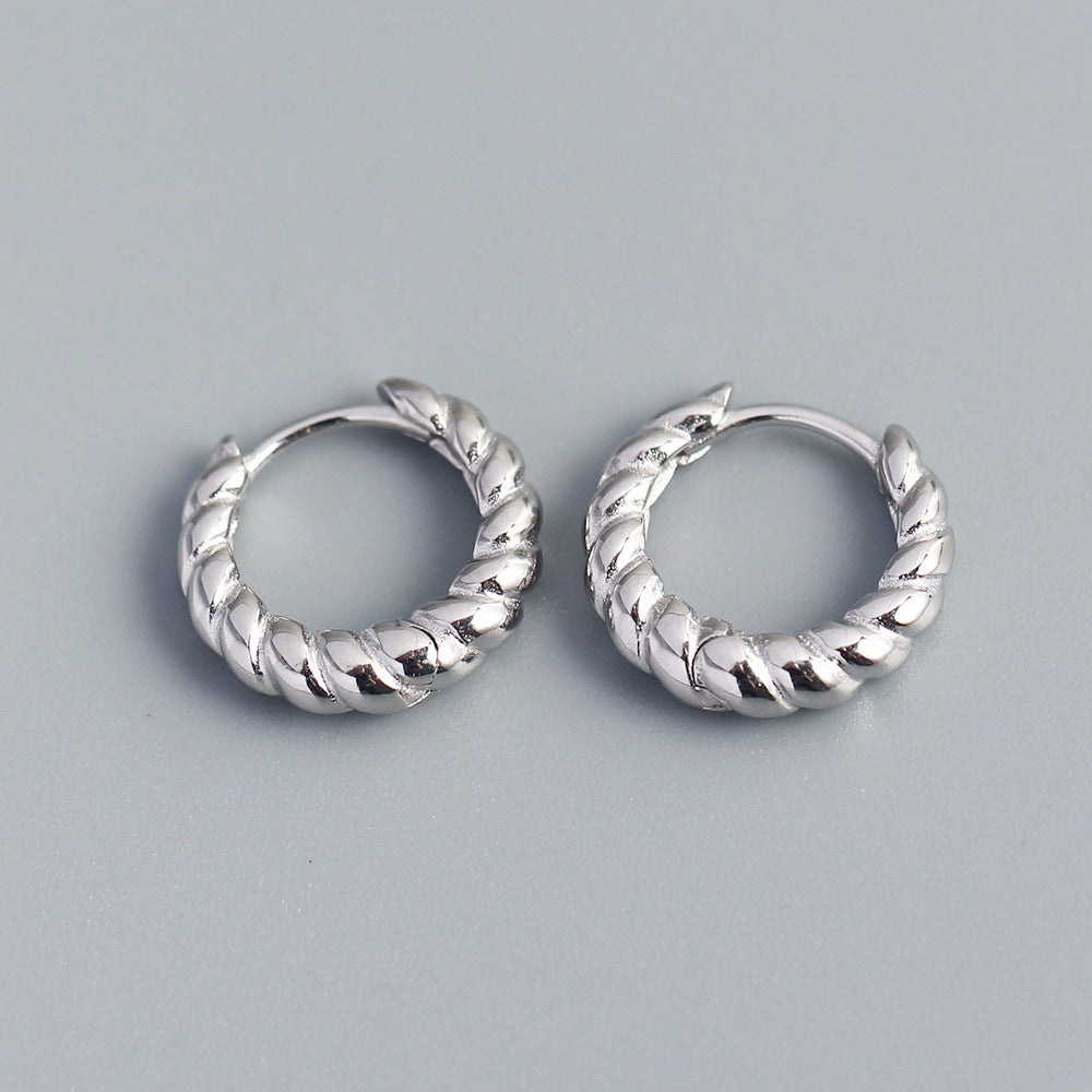 Elegant Minimalist 925 Sterling Silver Geometric Rope Twist Hoop Earrings
