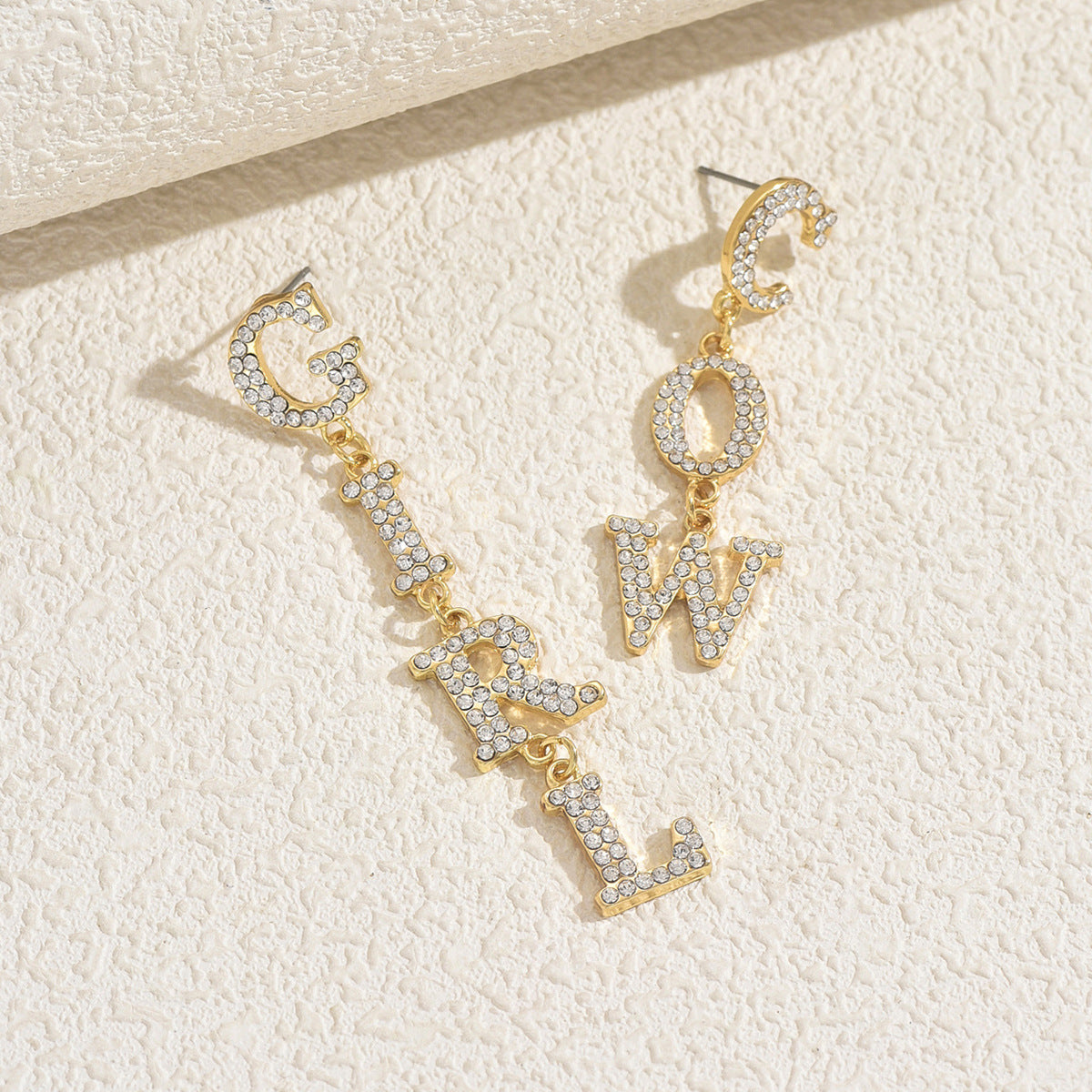 Luxury-Style Letter-Shaped Zinc Alloy Stud Earrings with Rhinestone Inlay for Women