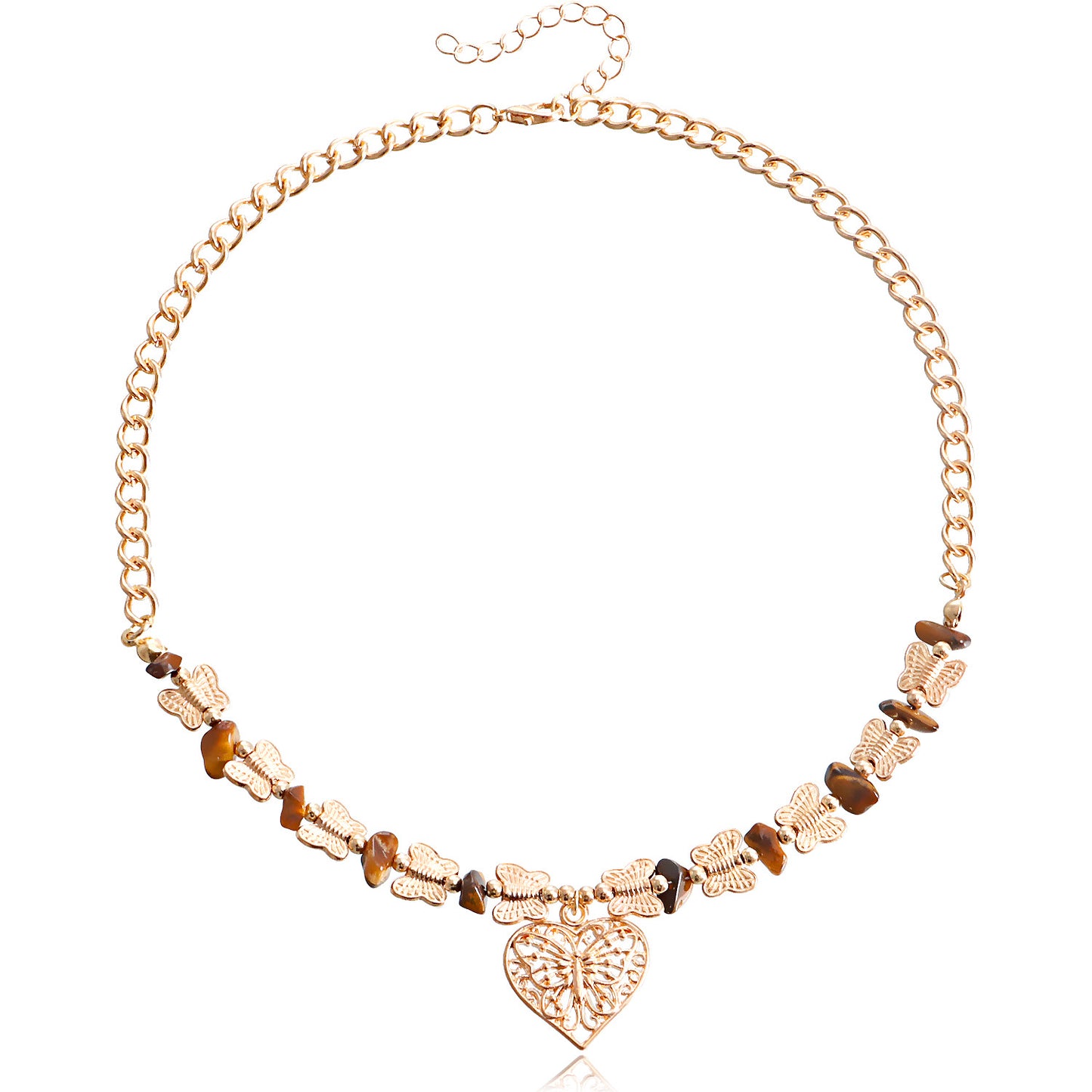 Vintage Butterfly Pendant Necklace for Women with Alloy Construction Plated Finish Geometric Design Collar Chain