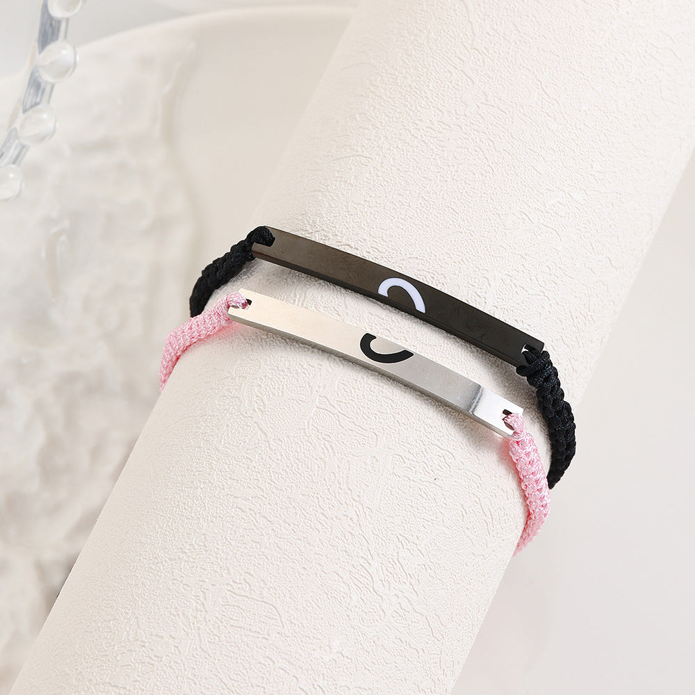 Geometric Heart Drip Oil Stainless Steel Wax Cord Bracelet