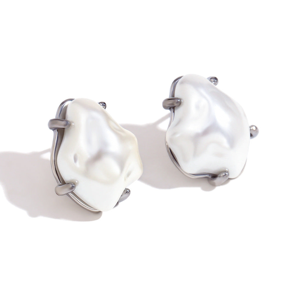 Vintage Baroque Style Geometric Stainless Steel Earrings with 18K Gold Plating and Simulated Pearl Accents for Women