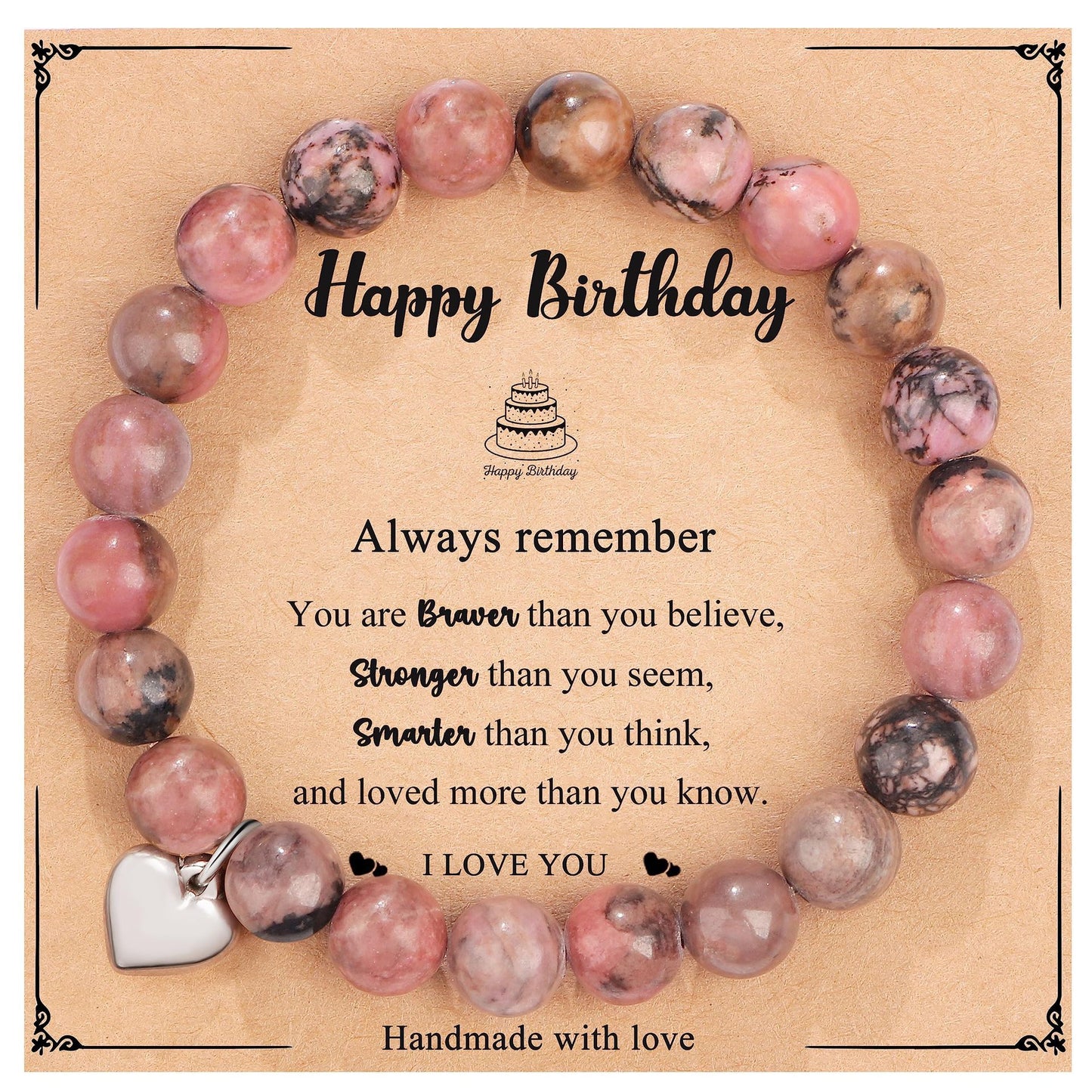 Natural Stone Zebra Print Round Beaded Bracelet for Women