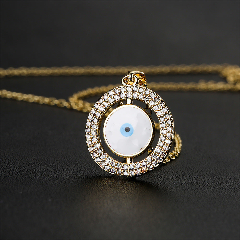 Geometric Drip Oil Brass Inlaid Cubic Zirconia Evil Eye Necklace with Cable Chain