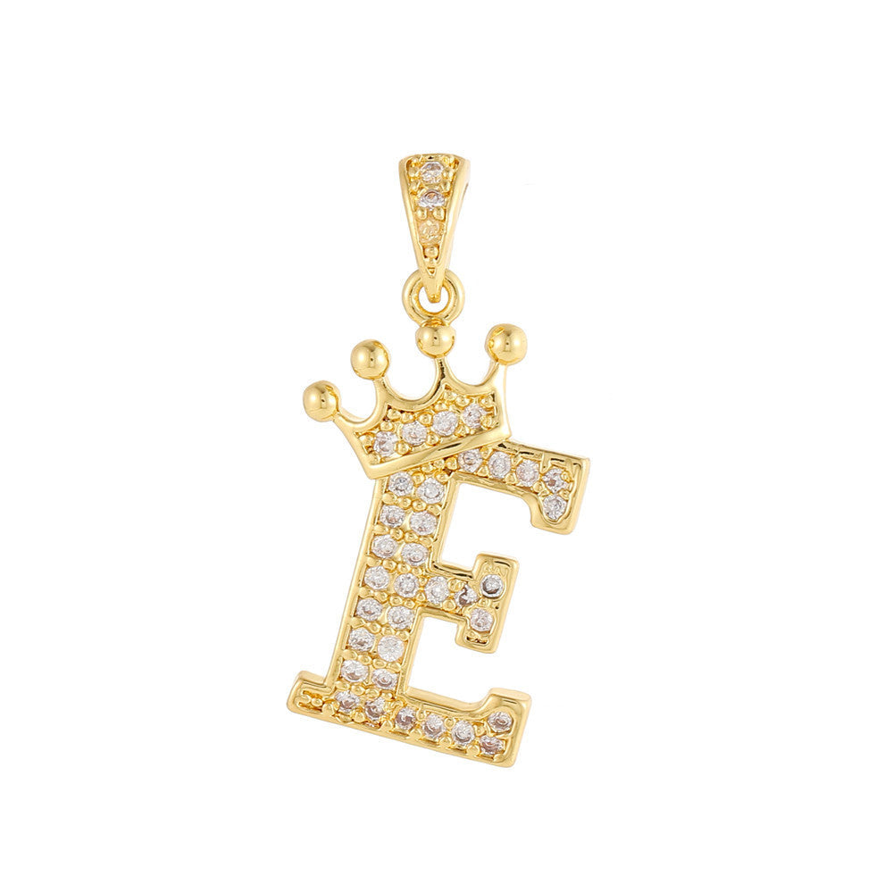 Gold Plated Brass Crown Letter Charm Bar with Cubic Zirconia for DIY Necklace Bracelet