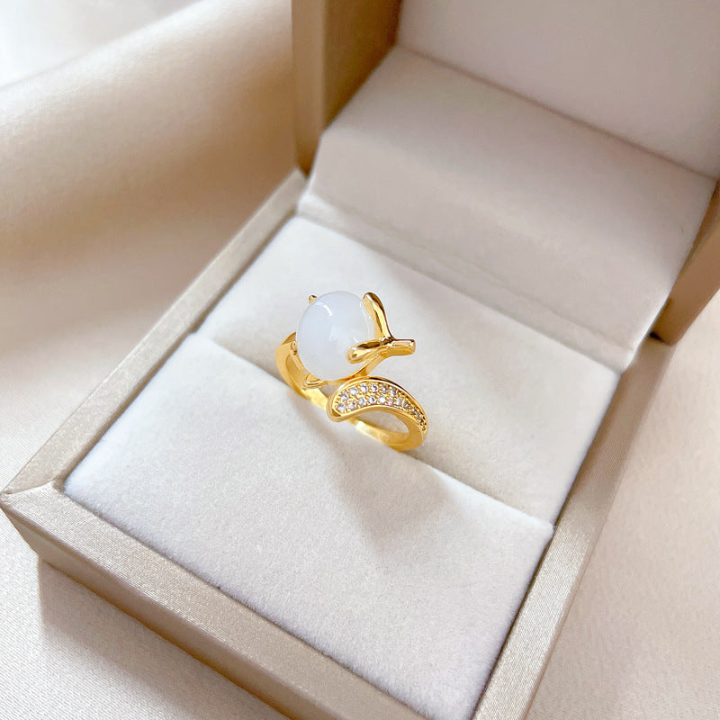 Anello regolabile da donna in ottone placcato oro con volpe, stile cartone animato