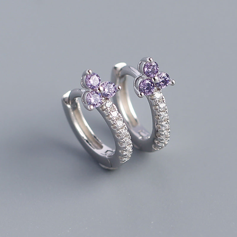 Luxury 925 Sterling Silver Floral Inlay Diamond Earrings