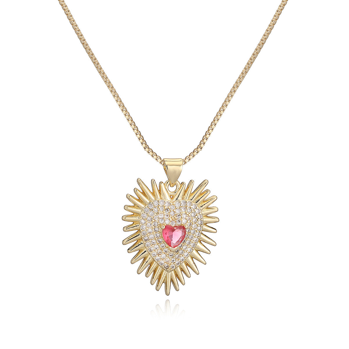 Minimalist Vintage 18K Gold Plated Geometric Heart Cubic Zirconia Pendant Necklace