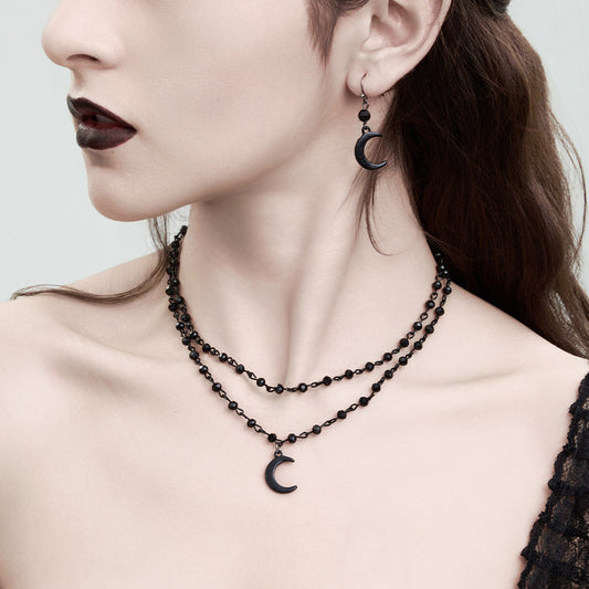 Dark Gothic Style Teardrop-Shaped Alloy Pendant Necklace with Plated Finish for Women, Multi-Layer Clavicle Chain