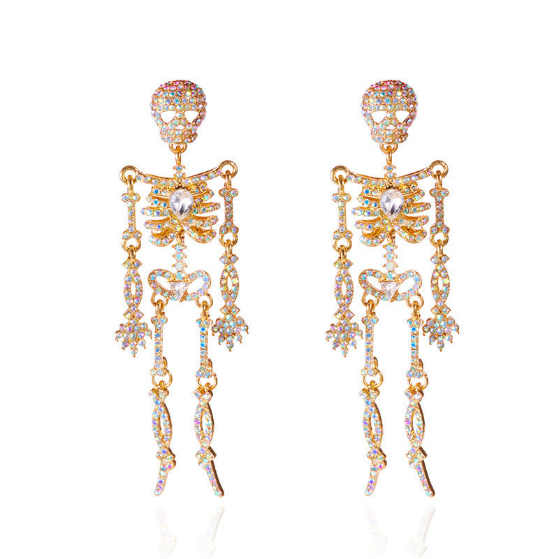 Orecchini a scheletro in lega placcata con strass casual