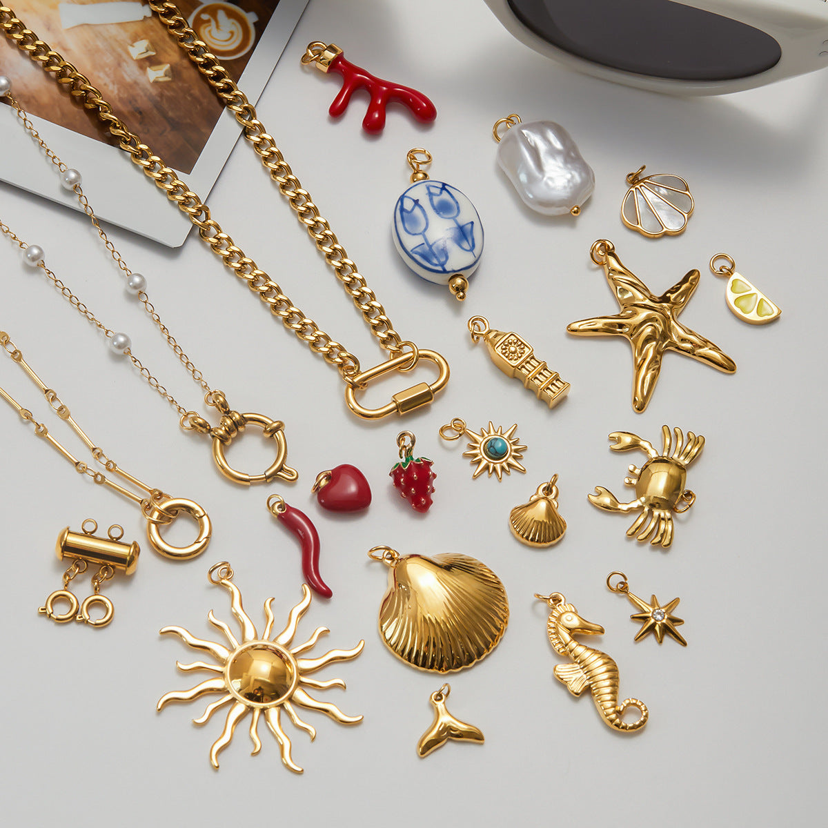 Charm a barra con perle minimalista in acciaio inossidabile per accessori fai-da-te di gioielli da donna