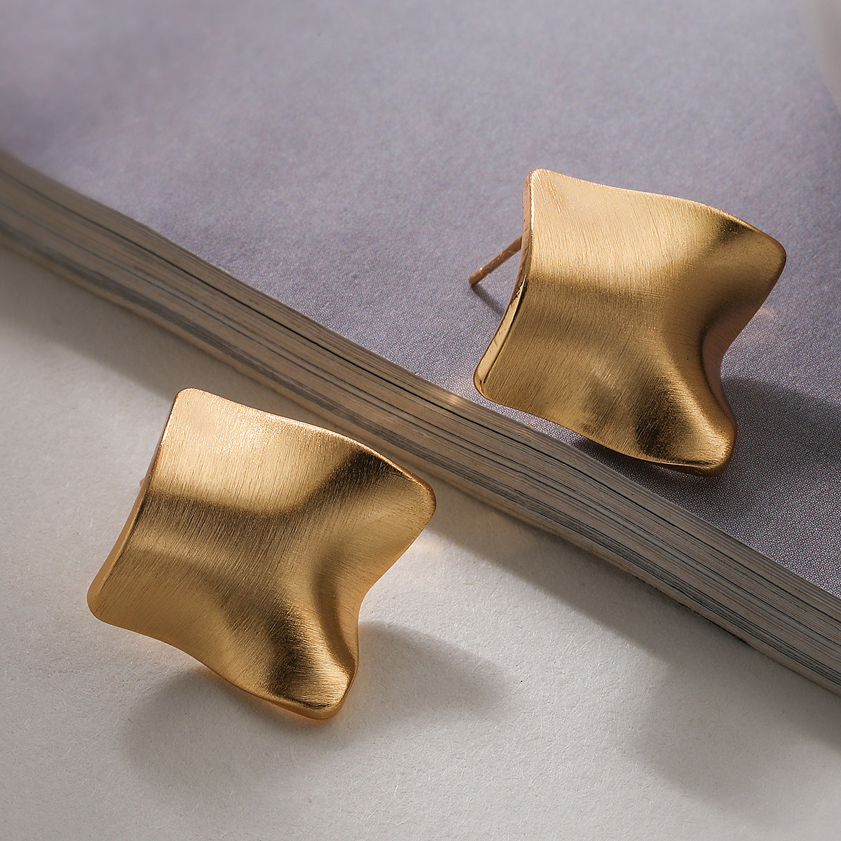 Minimalist Luxury 18K Gold Plated Brushed Geometric Brass Earrings for Women
