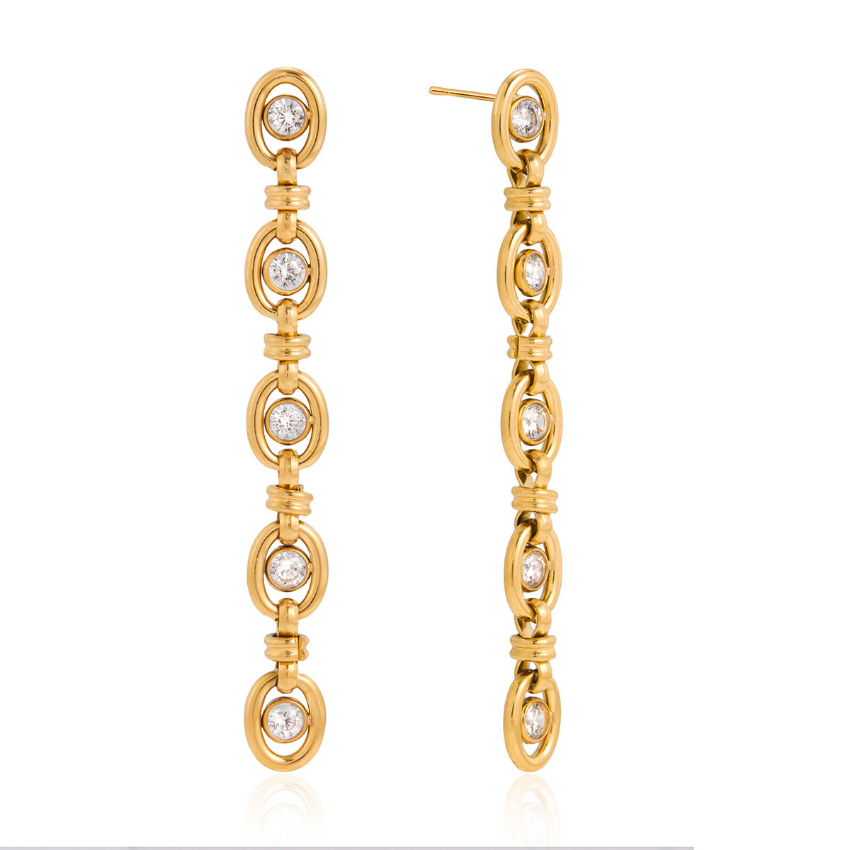 Elegantes Pendientes Colgantes con Borla de Acero Inoxidable PVD de Circonita Cúbica de Diseño Geométrico para Mujer
