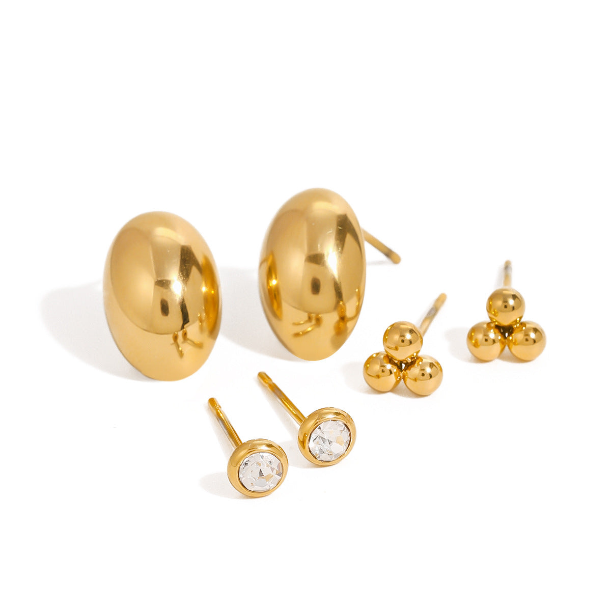 Orecchini a perno geometrici minimalisti rotondi in acciaio inossidabile con intarsio in strass e placcatura in oro 18K