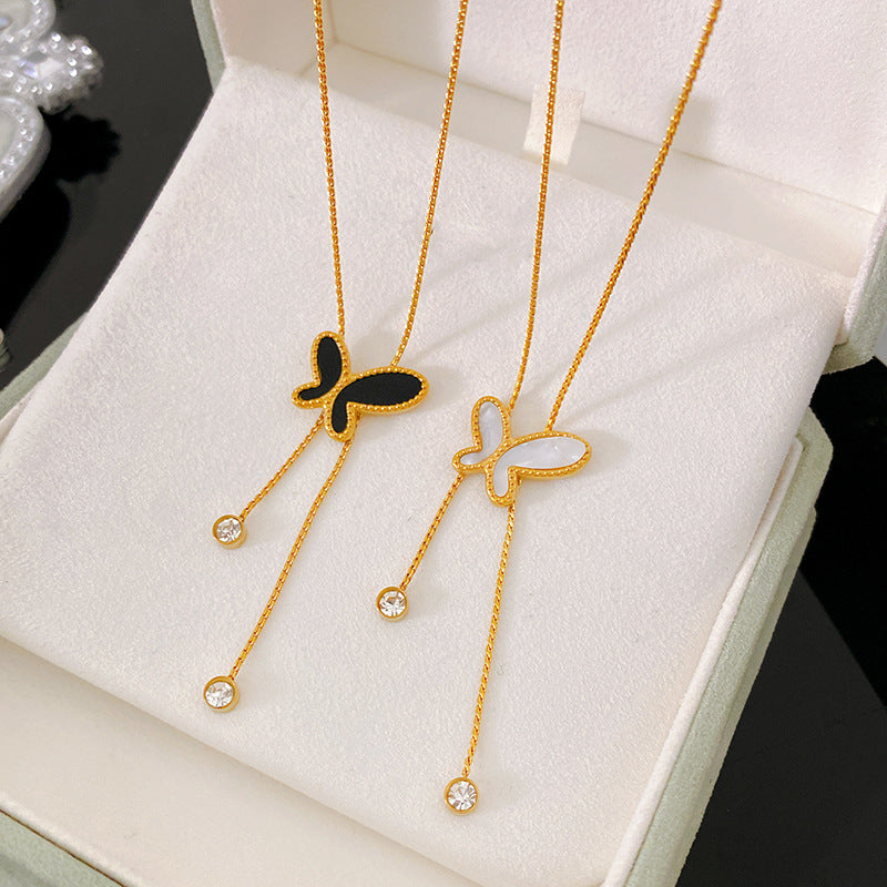 Minimalist Butterfly Titanium Steel Plated Necklace Unisex Casual Cable Chain