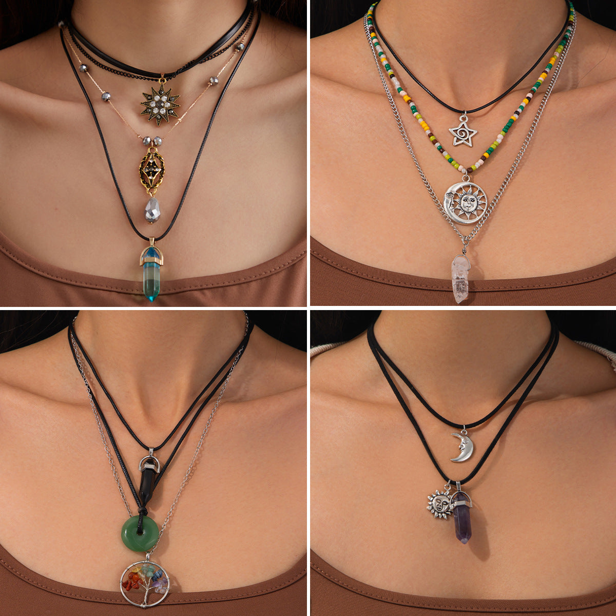 Vintage Baroque Pearl Star Teardrop Pendant Zinc Alloy Plated Multi-Layer Necklace for Women
