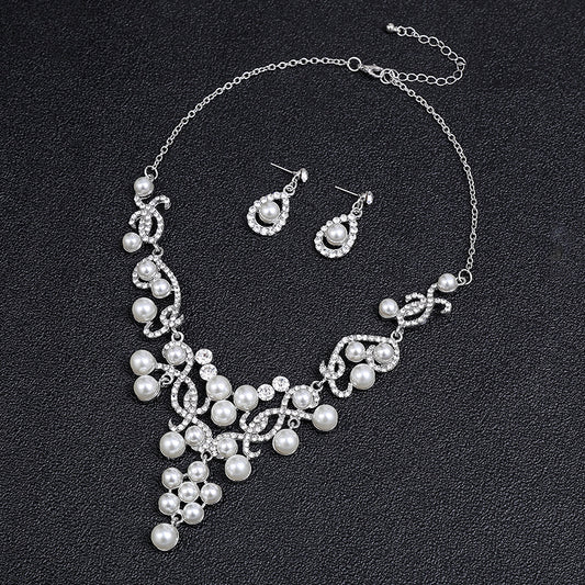Conjunto de Collar y Pendientes de Perlas con Flores Elegantes para Mujer, Colgante de Aleación en Forma de Gota con Flor y Baño de Oro