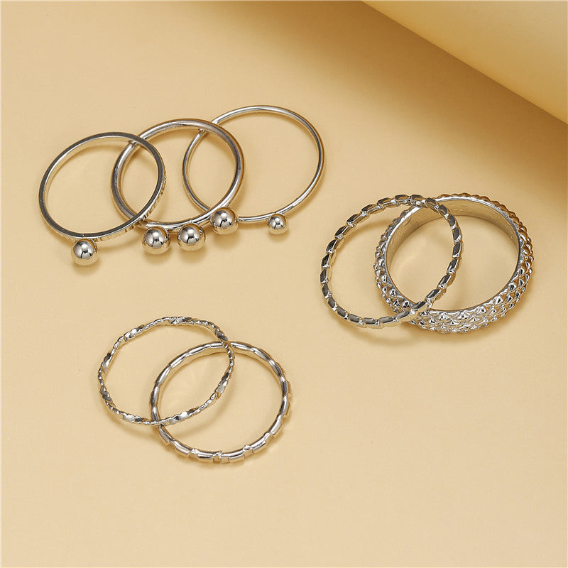Set di anelli da donna bohémien vintage in lega, a doppio strato, con motivo geometrico a rombi e croci, placcati