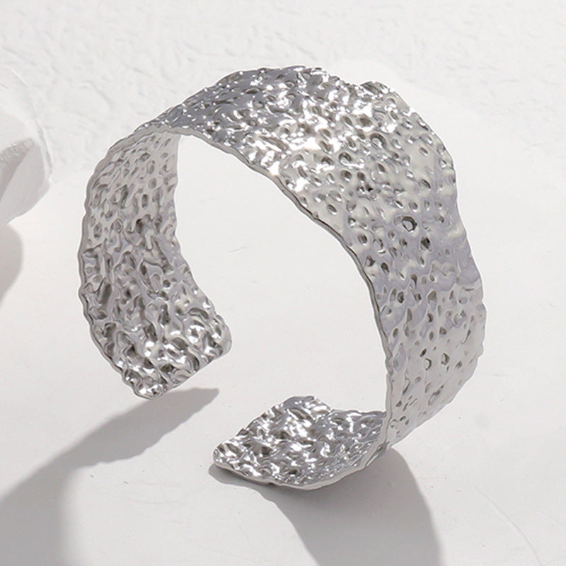 Adjustable Titanium Steel Bracelet for Women with Geometric Line Design Electroplated Finish Statement Cuff