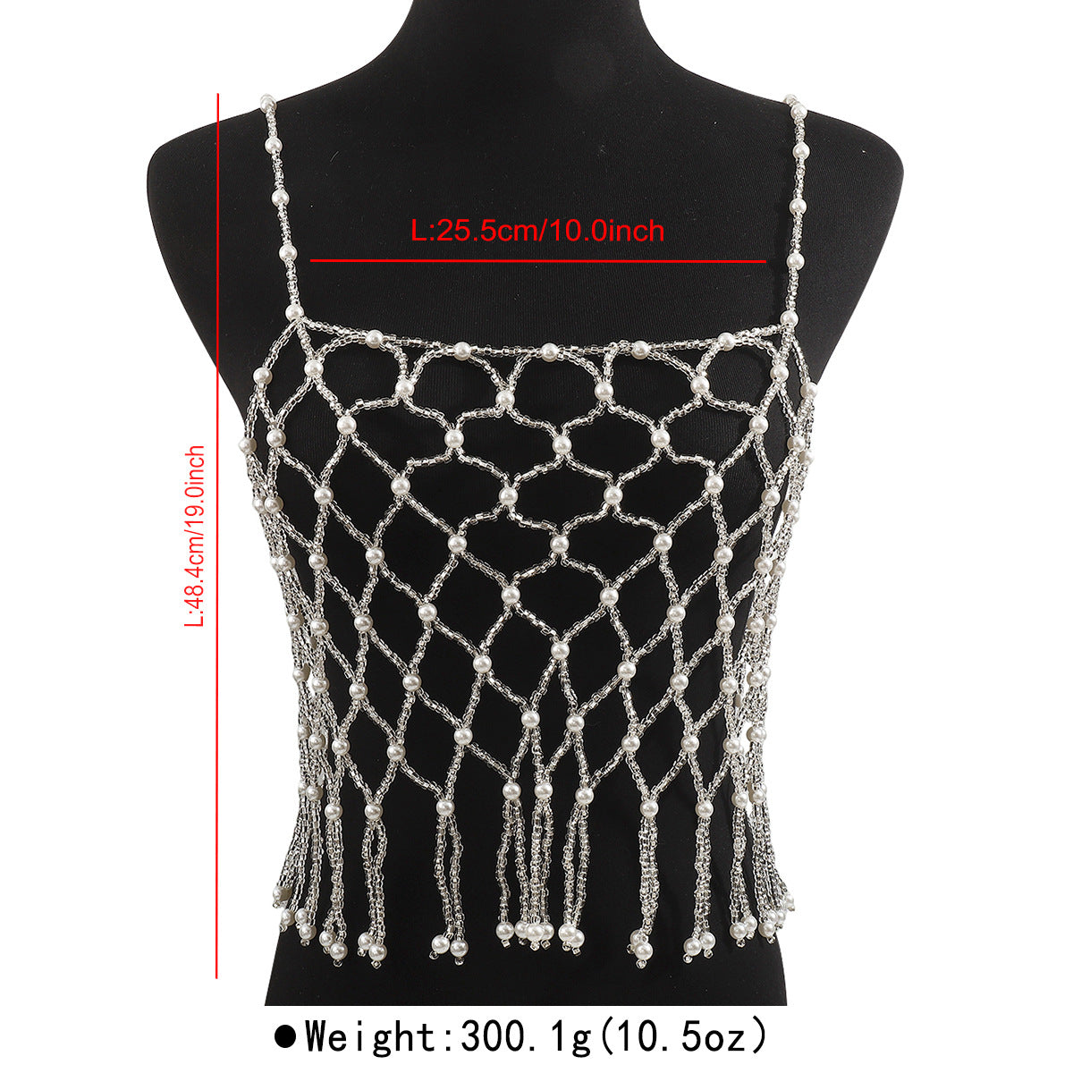 Elegante cadena corporal de moda con abalorios de perlas de imitación y diseño geométrico para mujer