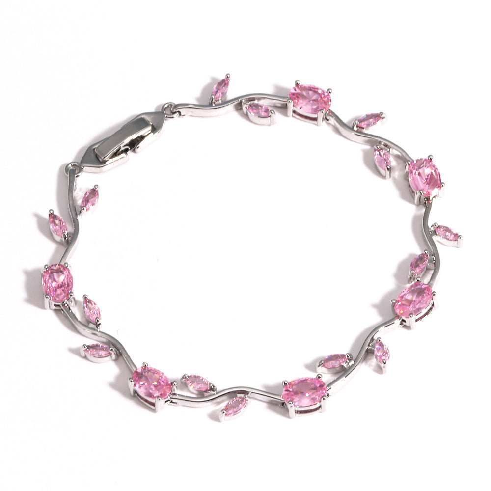 Elegant Gold Plated Brass Tulip Flower Bracelet with Rhinestone Gemstone Inlay for Women