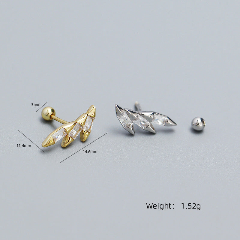 Sweet Streetwear 925 Sterling Silver Geometric Wing Cone Threaded Cartilage Earring