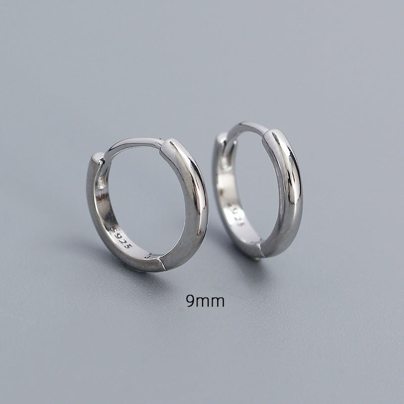 Pendientes de aro redondos geométricos pulidos de plata de ley 925 minimalistas unisex