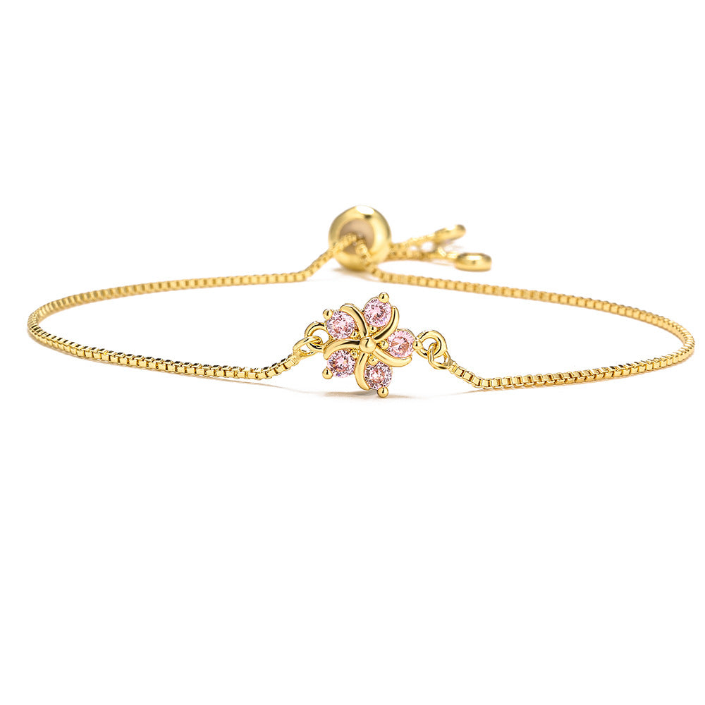 Elegante Bracciale Floreale in Stile Francese con Cordino Regolabile per Donne, Realizzato in Rame, Design Geometrico Minimalista