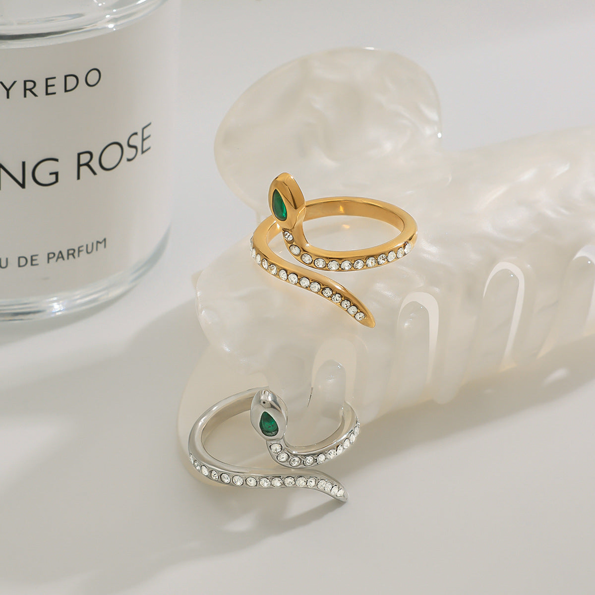 Elegant Geometric Snake Plated Stainless Steel Ring for Women