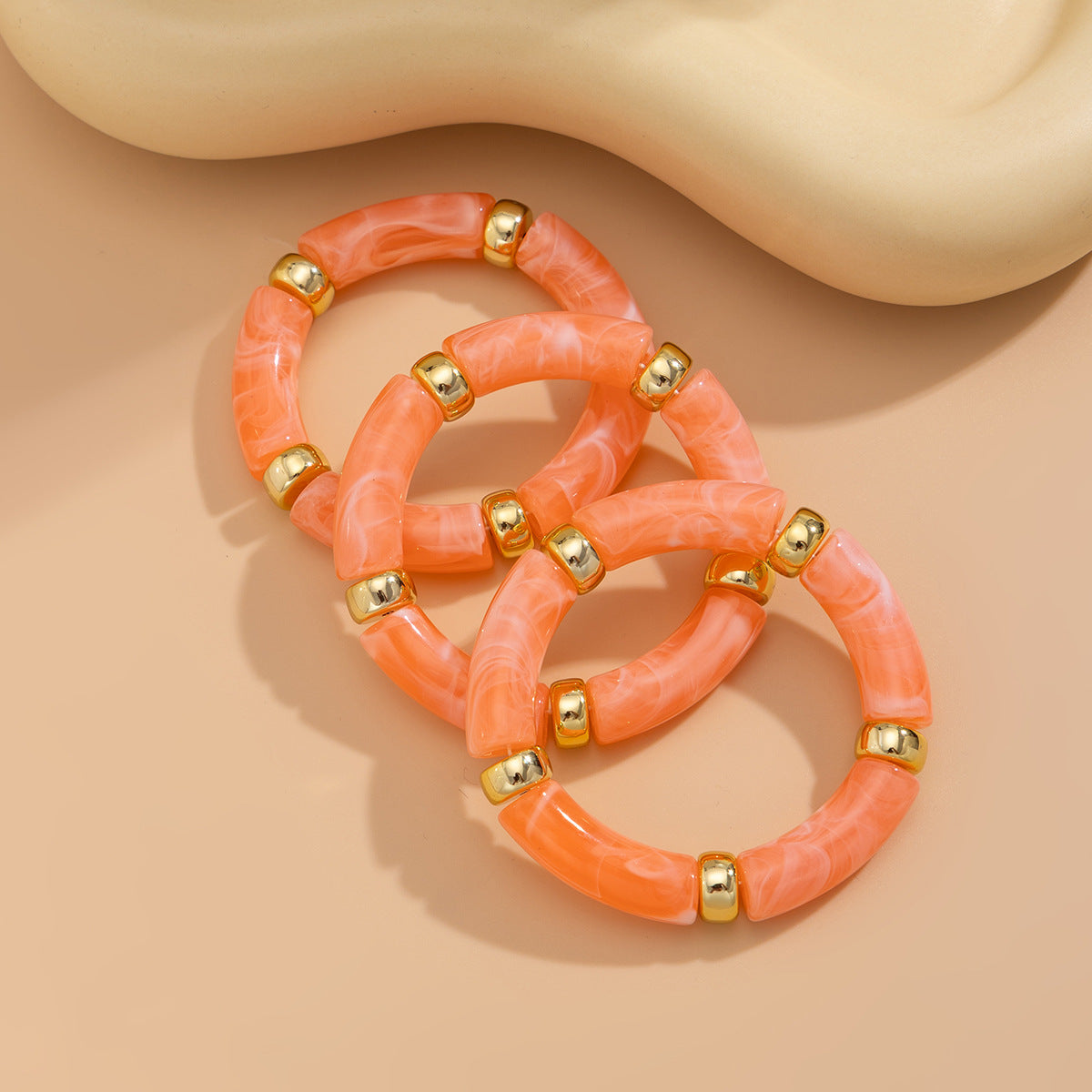 Gradient Geometric Acrylic Plated Bracelet Set with CCB Spacers