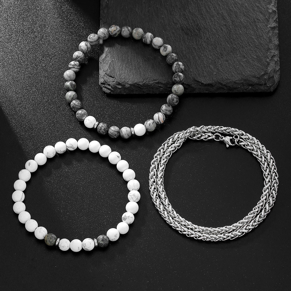 Bracciale elasticizzato con perline geometriche esagonali in ossidiana nera e occhio di tigre, da uomo e unisex, accessorio casual da lavoro e alla moda