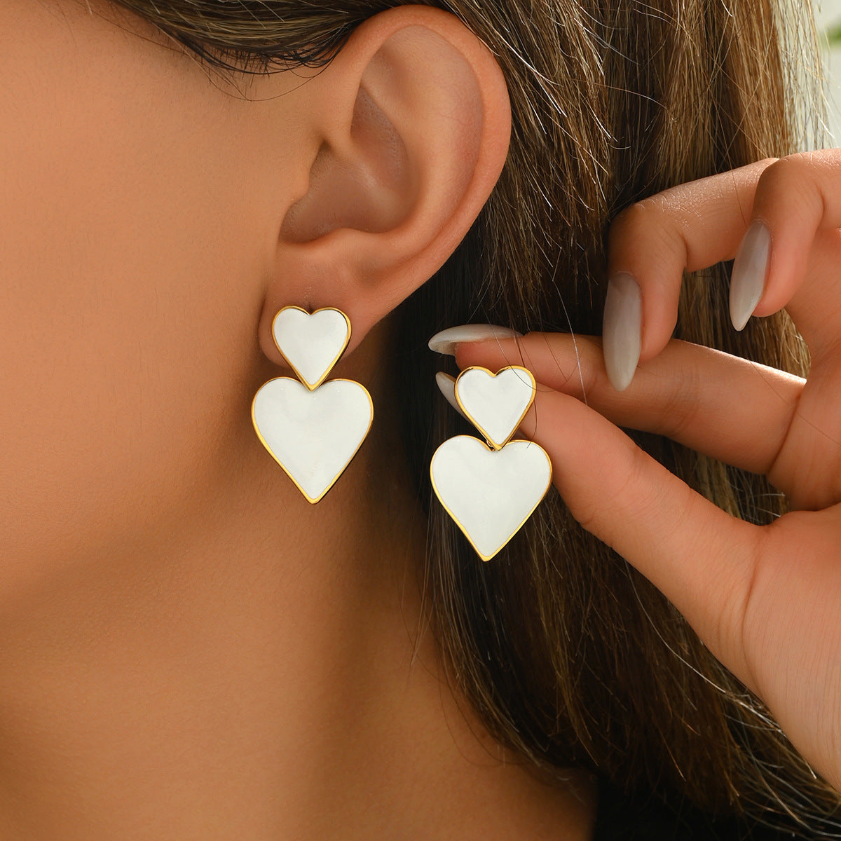 Orecchini in rame smaltato a cuore, dolci e minimalisti, da donna, con placcatura premium in oro 18K