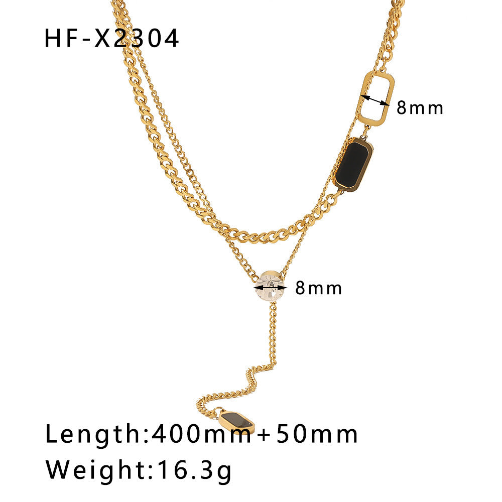 Minimalist Stainless Steel Snake-Eye Bamboo-Shaped Pendant Necklace for Women with 18K Gold Plating and Zircon Inlay