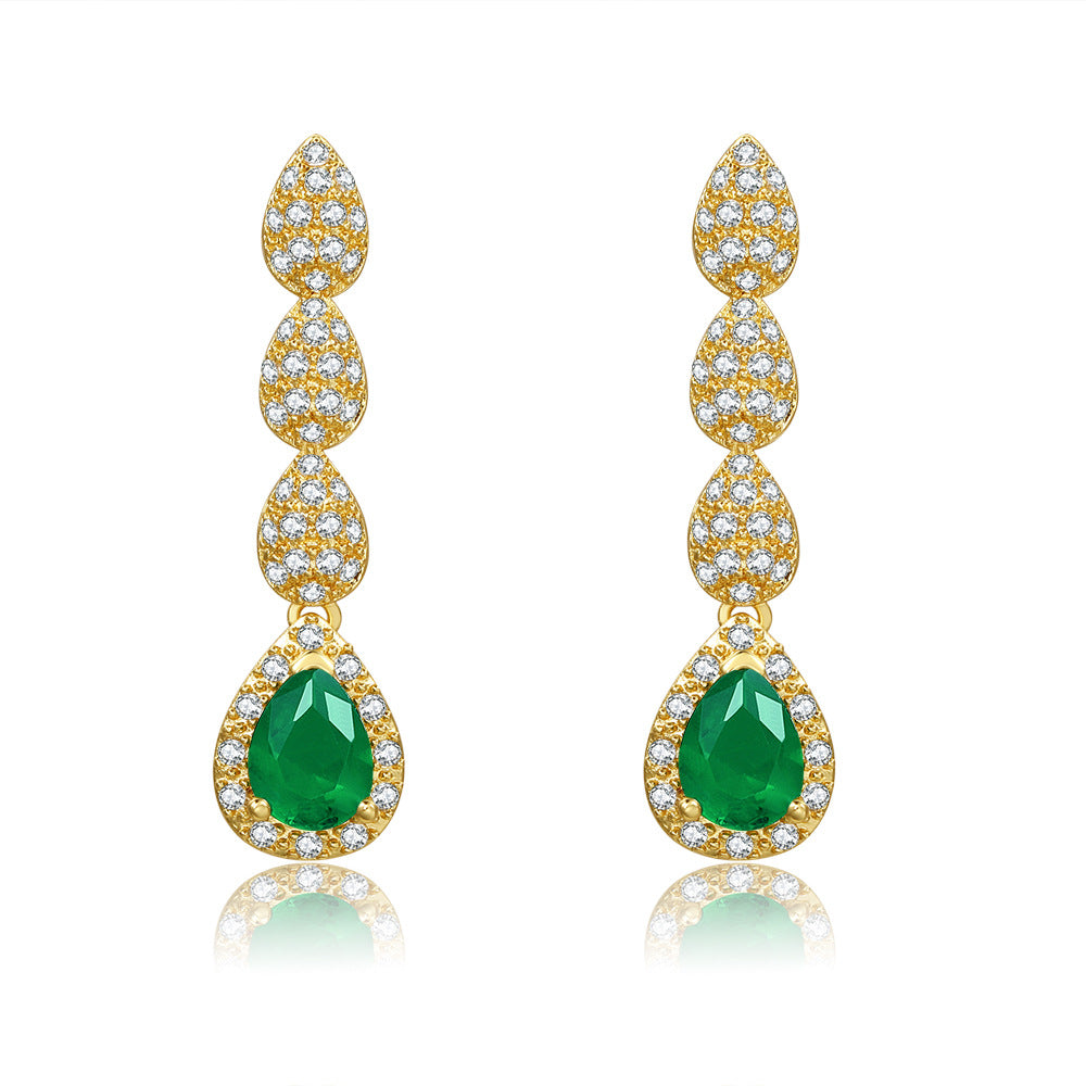 Vintage Gold Plated Brass Teardrop Floral Earrings with Cubic Zirconia