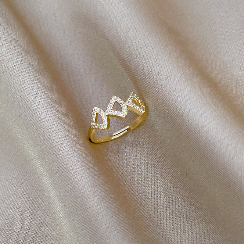 Cartoon Style Crown-Shaped Brass Ring with Gold Plating for Women, Adjustable Open Band Minimalist Jewelry