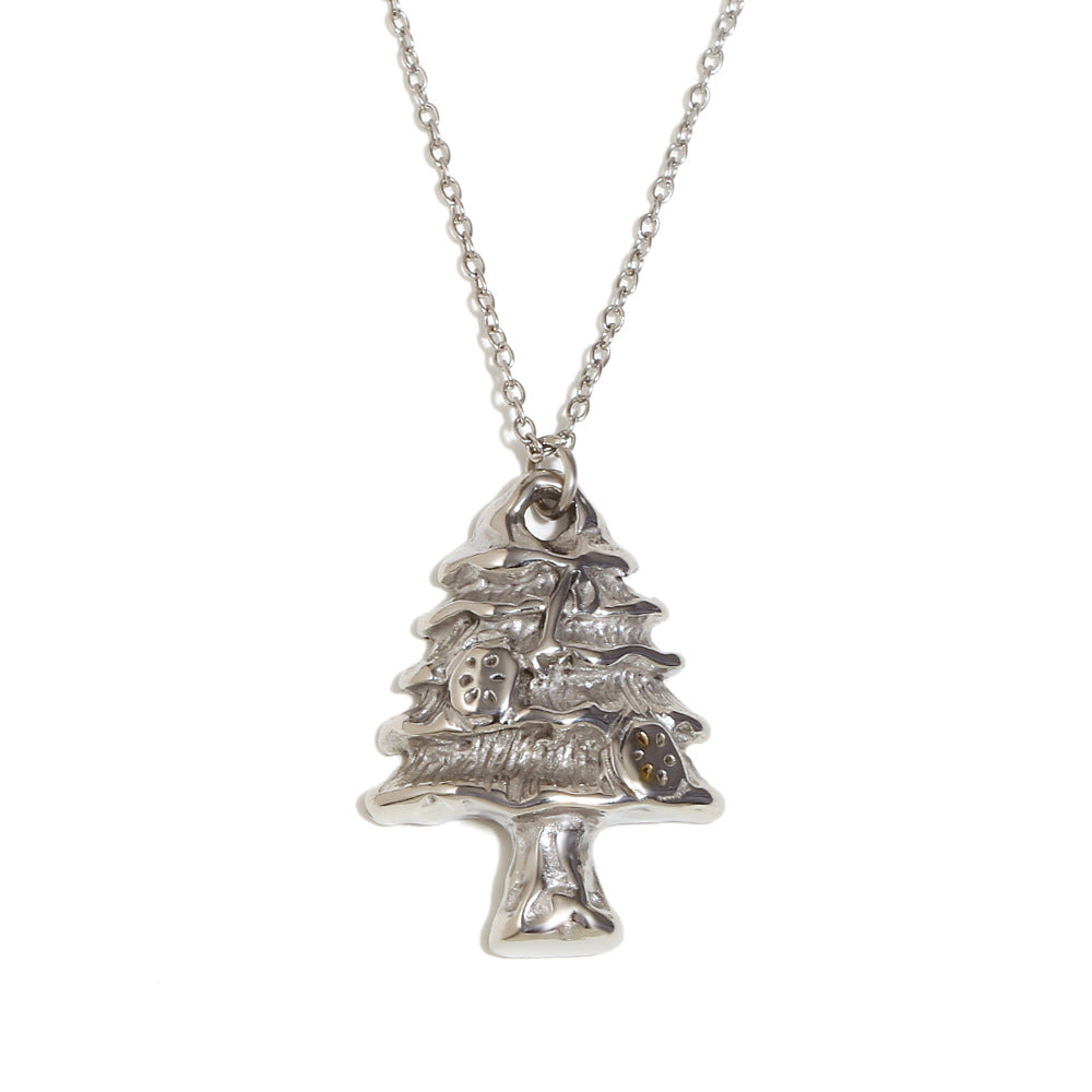 Elegante Collana Ciondolo Albero di Natale alla Moda in Acciaio Inossidabile con Placcatura in Oro 18K per Donne