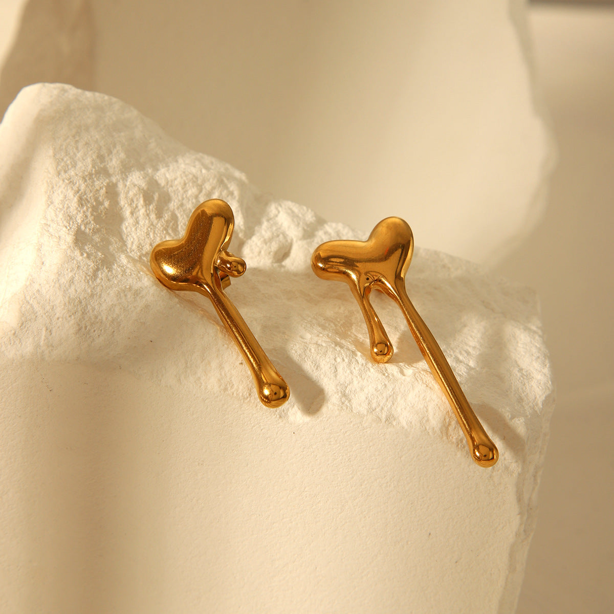 Minimalist 18K Gold Plated Stainless Steel Melted Heart Stud Earrings for Women