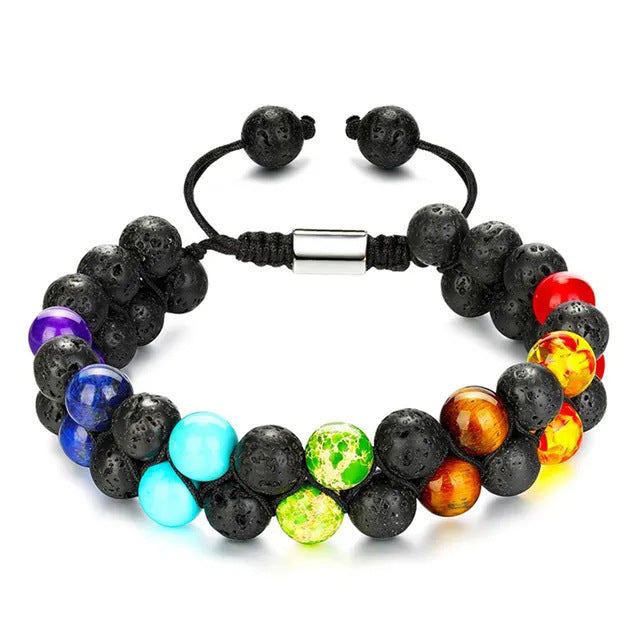 Bohemian 6mm Multicolor Natural Stone Agate Crystal Geometric Round Beaded Bracelet Unisex
