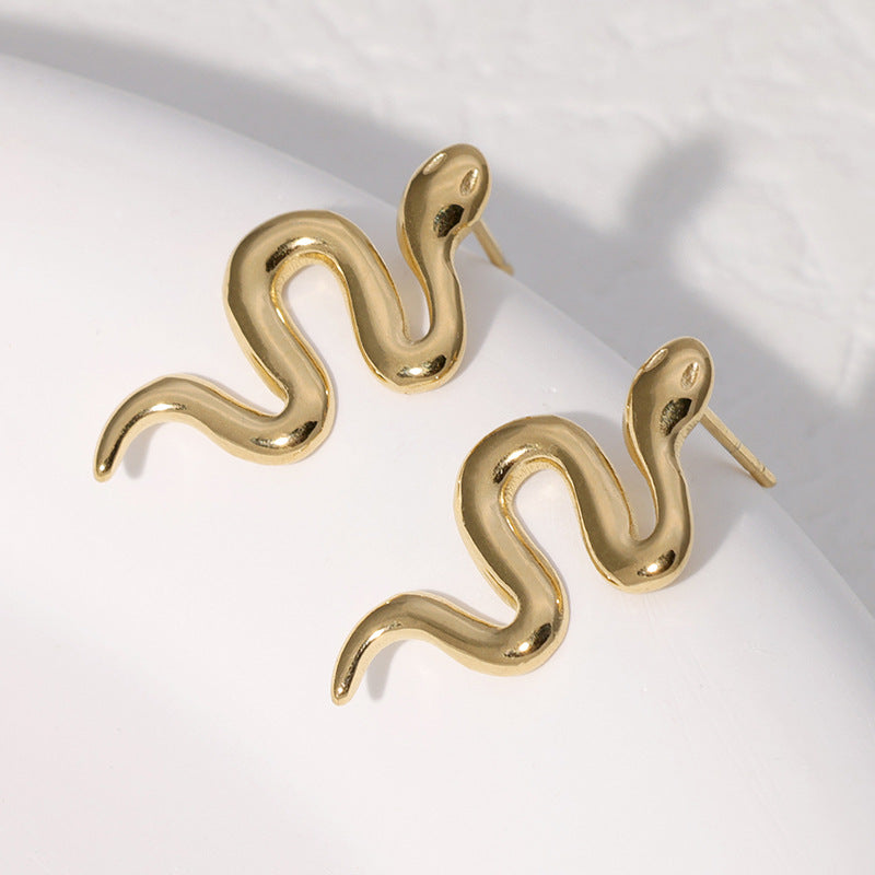 Orecchini a perno minimalisti a forma di serpente in acciaio inossidabile con finitura placcata per donna e uomo
