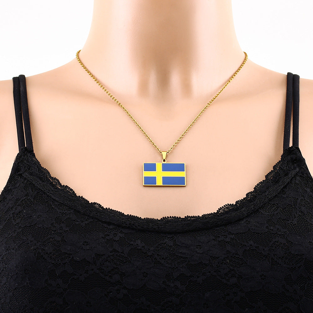 Collar con colgante de acero inoxidable esmaltado geométrico vintage étnico para unisex con cadena plana cruzada