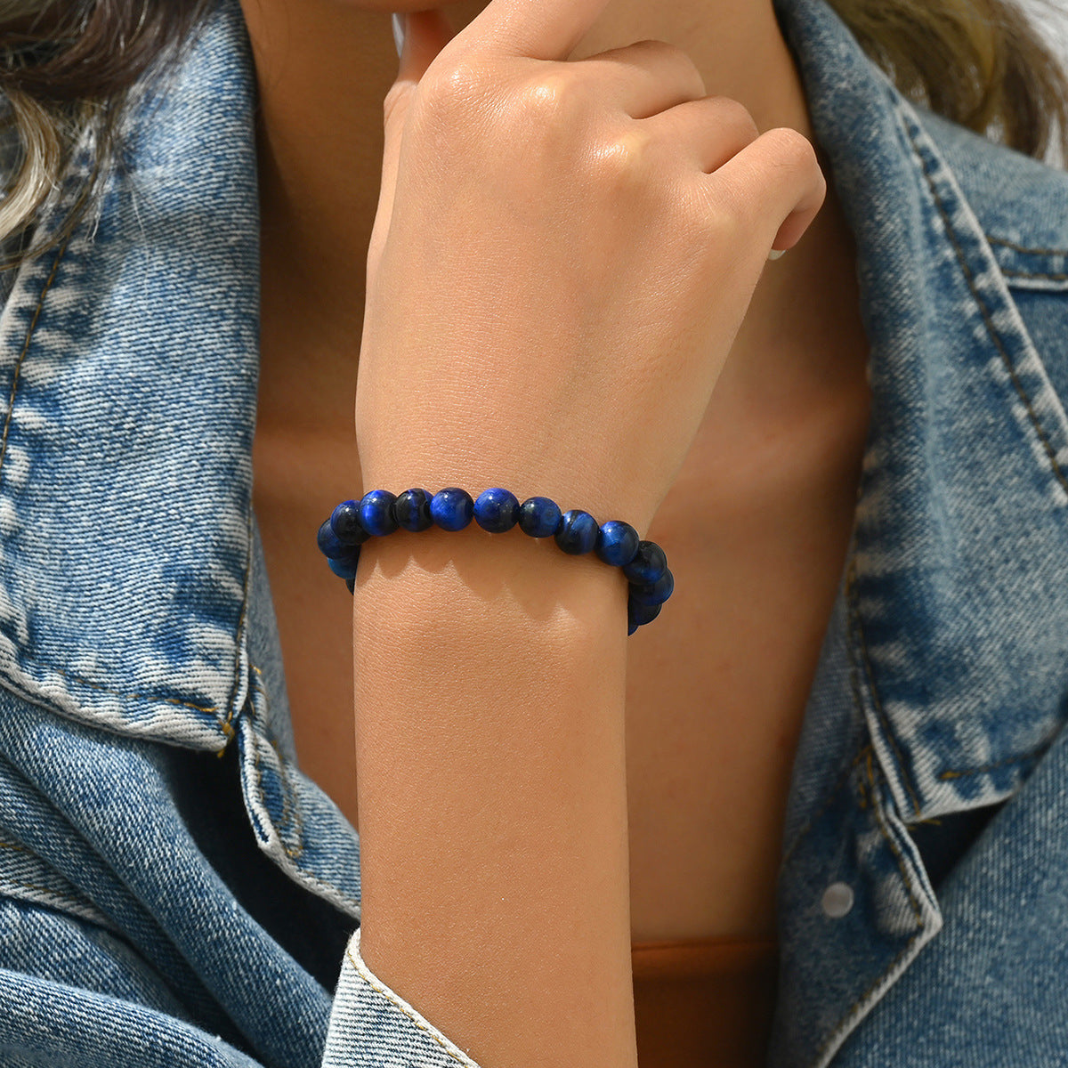 Bracciale con perline in pietra naturale a forma geometrica in stile vintage, fatto a mano, intrecciato, regolabile da donna