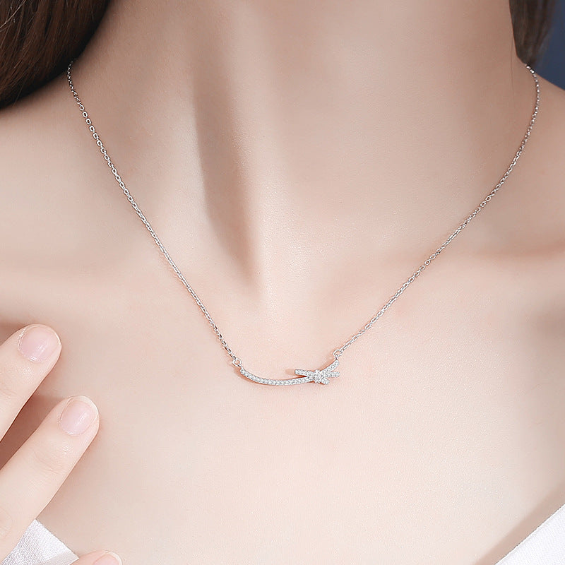 Minimalist Bow-Shaped Titanium Steel Necklace for Women with Alloy Pendant and Cross Chain Design