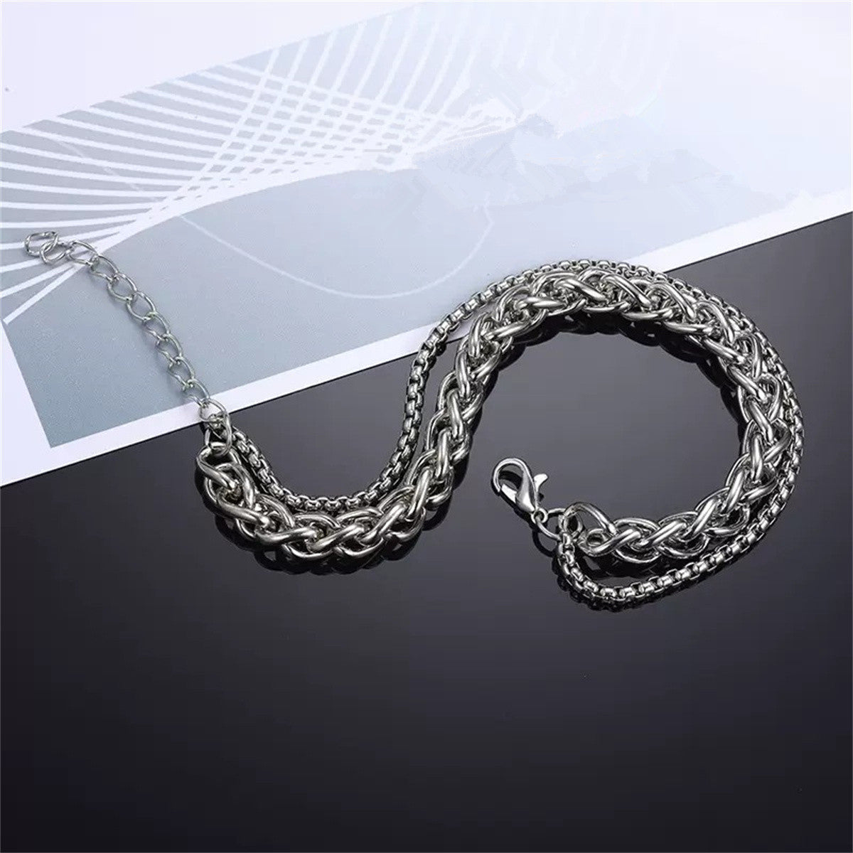 Geometric Hip-Hop Style Polished Stainless Steel Dual-Layer Bracelet for Men