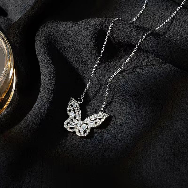 Minimalist Butterfly Pendant Necklace for Women Titanium Steel Plated Delicate Clavicle Chain with Irregular Design